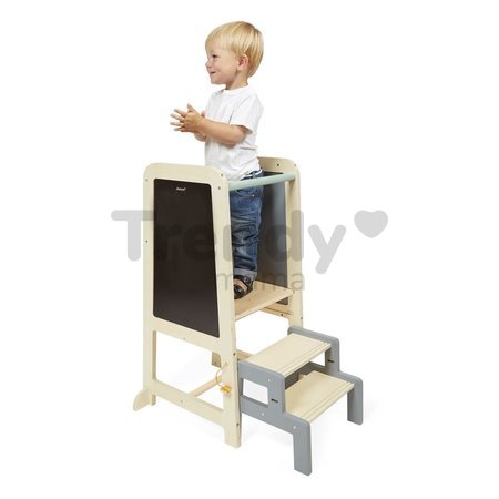 Drevená učiaca veža 3v1 Learning Table Janod so schodíkmi a tabuľou od 18 mes J09640