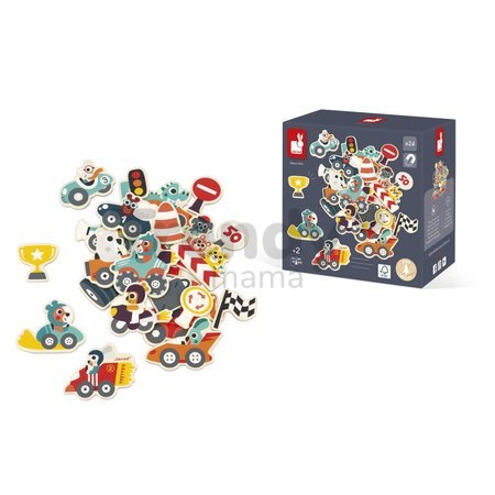 Drevené magnetky Autá Car Magnets Janod 24 kusov od 24 mes J09641