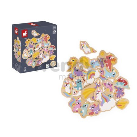 Drevené magnetky Jednorožce a Draky Unicorn & Dragon Magnets Janod 24 kusov od 24 mes J09645