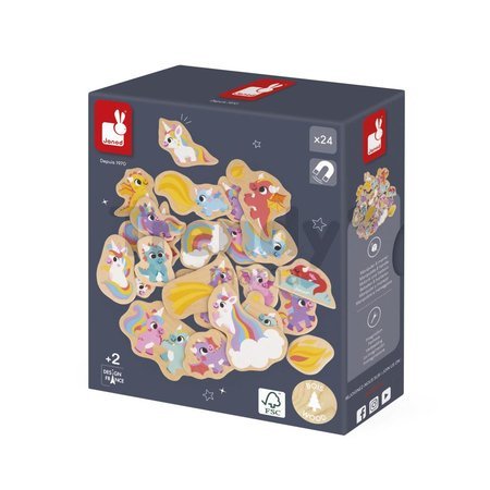 Drevené magnetky Jednorožce a Draky Unicorn & Dragon Magnets Janod 24 kusov od 24 mes J09645