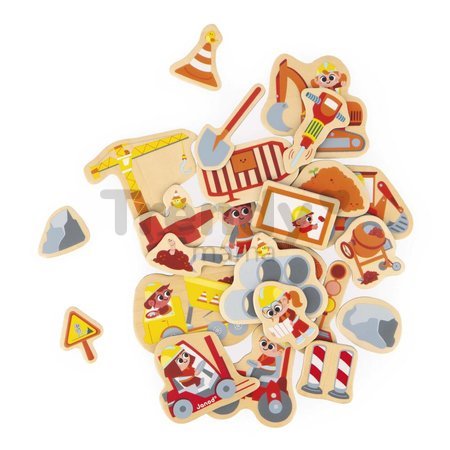 Drevené magnetky Na stavbe Construction Equipment Magnets Janod 24 kusov od 24 mes J09647