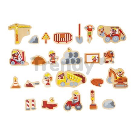 Drevené magnetky Na stavbe Construction Equipment Magnets Janod 24 kusov od 24 mes J09647