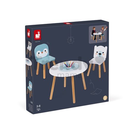 Drevený stolík so stoličkami Table and Chairs Polar Janod s pohárikom na farbičky J09650