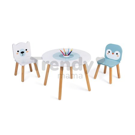 Drevený stolík so stoličkami Table and Chairs Polar Janod s pohárikom na farbičky J09650