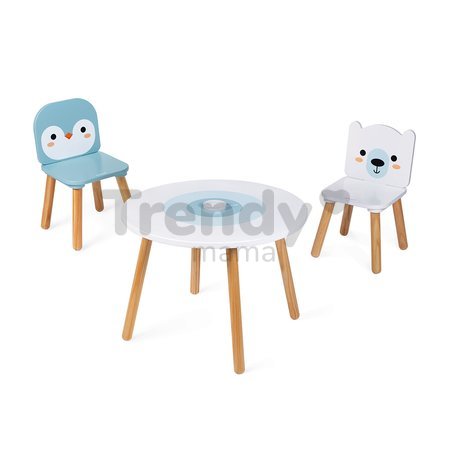 Drevený stolík so stoličkami Table and Chairs Polar Janod s pohárikom na farbičky J09650