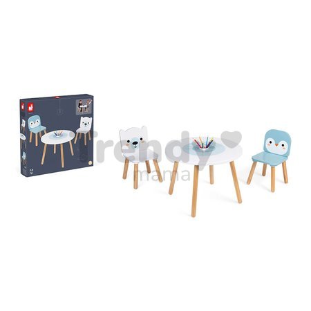 Drevený stolík so stoličkami Table and Chairs Polar Janod s pohárikom na farbičky J09650