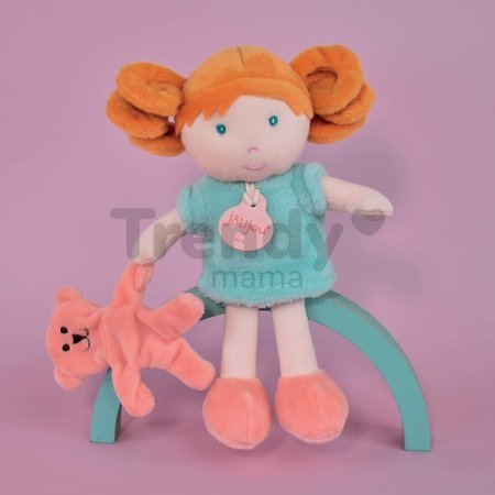 Bábika pre bábätká Mrs Mint My First Doll Jolijou 21 cm v modrých šatách so psíkom z jemného textilu od 0 mes