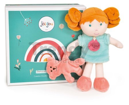 Bábika pre bábätká Mrs Mint My First Doll Jolijou 21 cm v modrých šatách so psíkom z jemného textilu od 0 mes