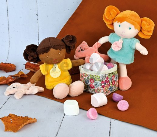 Bábika pre bábätká Mrs Mint My First Doll Jolijou 21 cm v modrých šatách so psíkom z jemného textilu od 0 mes