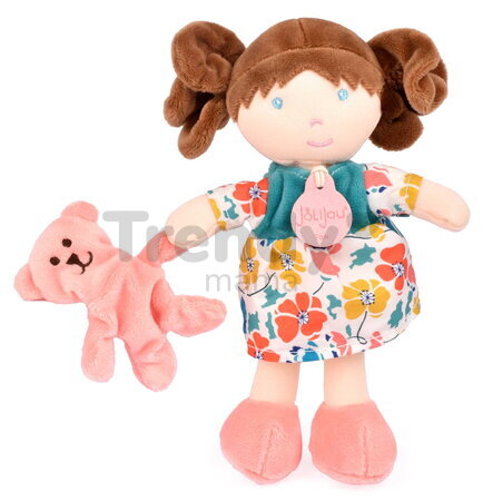 Bábika pre bábätká Mrs Petunia My First Doll Jolijou 20 cm vo vzorovaných šatách so psíkom z jemného textilu od 0 mes JJ6062