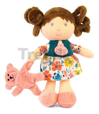 Bábika pre bábätká Mrs Petunia My First Doll Jolijou 20 cm vo vzorovaných šatách so psíkom z jemného textilu od 0 mes JJ6062