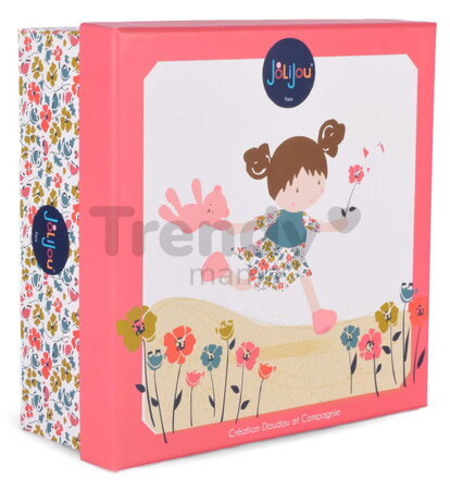 Bábika pre bábätká Mrs Petunia My First Doll Jolijou 20 cm vo vzorovaných šatách so psíkom z jemného textilu od 0 mes JJ6062