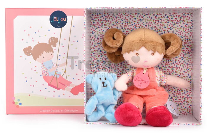 Bábika pre bábätká Mrs Confettis My First Doll Jolijou 20 cm v overale so psíkom z jemného textilu od 0 mes JJ6063