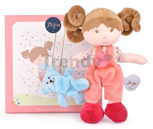 Bábika pre bábätká Mrs Confettis My First Doll Jolijou 20 cm v overale so psíkom z jemného textilu od 0 mes JJ6063