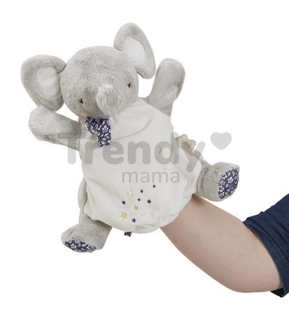 Plyšový sloník bábkové divadlo Elephant Doudou Puppet Petites Chansons Kaloo sivý 24 cm z jemného plyšu od 0 mes