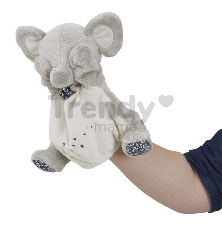 Plyšový sloník bábkové divadlo Elephant Doudou Puppet Petites Chansons Kaloo sivý 24 cm z jemného plyšu od 0 mes