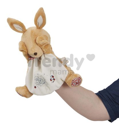 Plyšový zajačik bábkové divadlo Rabbit Doudou Puppet Petites Chansons Kaloo hnedý 24 cm z jemného plyšu od 0 mes