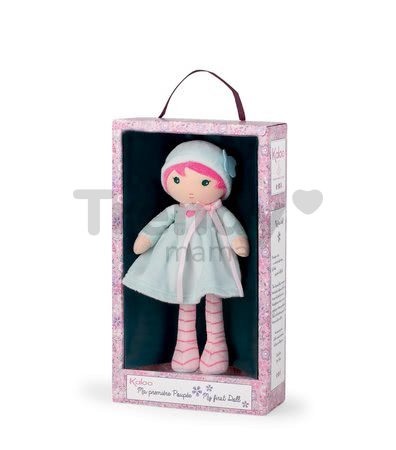 Bábika pre bábätká Azure K Tendresse Kaloo 25 cm v svetlomodrých šatách z jemného textilu v darčekovom balení od 0 mes