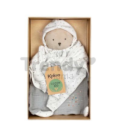 Textilný medveď šedý Organic Cotton Doudou Bear Grey Kaloo na maznanie do postieľky 20 cm v darčekovom balení od 0 mes