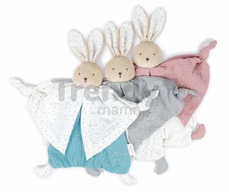 Textilný zajačik šedý Organic Cotton Doudou Rabbit Grey Kaloo na maznanie do postieľky 20 cm v darčekovom balení od 0 mes