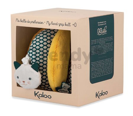 Plyšová lopta s mačičkou pre rozvoj jemnej motoriky bábätka Hand-grip Ball Stimuli Kaloo žltá 15 cm od 0 mes
