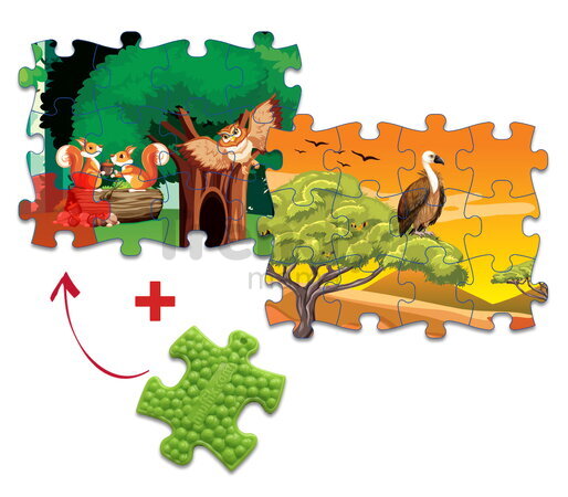 Puzzle senzorial Everlasting Les și Safari MUFFIK pentru dezvoltarea motricității fine Veverița și Sup