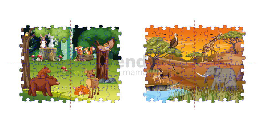 Puzzle senzorial Everlasting Les și Safari MUFFIK pentru dezvoltarea motricității fine Veverița și Sup