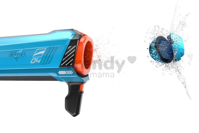 Vodný granátomet s farebným LED displejom SpyraGravity Blue Spyra s integrovanou batériou s USB-C nabíjaním a 4 vodné granáty s dostrelom 16 m
