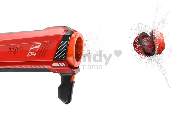 Vodný granátomet s farebným LED displejom SpyraGravity Red Spyra s integrovanou batériou s USB-C nabíjaním a 4 vodné granáty s dostrelom 16 m