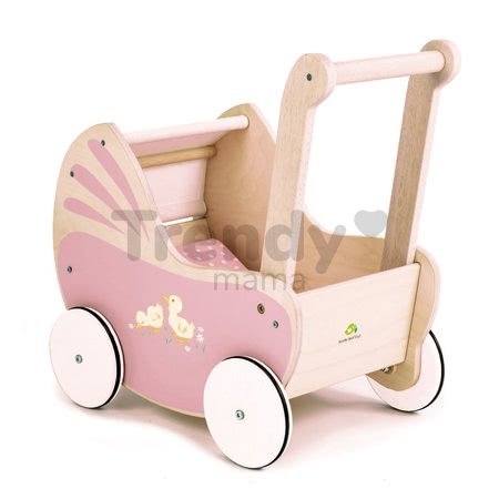 Drevený kočík Sweetiepie Dolly Pram Tender Leaf Toys s textilom pre 36 cm bábiku
