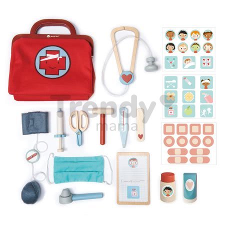 Drevená lekárska taštička Doctor's Bag Tender Leaf Toys so zdravotnými pomôckami rúškom a náplasťami