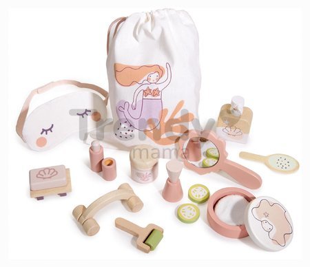 Drevený kúpeľňový set pre bábiku Spa Retreat Set Tender Leaf Toys v textilnej taške s 11 doplnkami