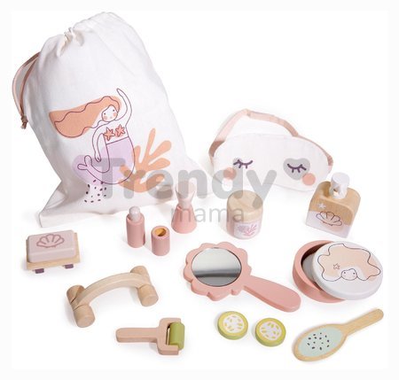 Drevený kúpeľňový set pre bábiku Spa Retreat Set Tender Leaf Toys v textilnej taške s 11 doplnkami