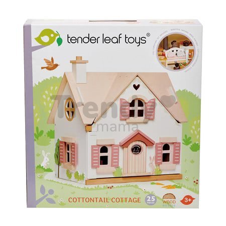 Drevený vidiecky domček pre bábiku Cottontail Cottage Tender Leaf Toys 13 dielov so štýlovým retro nábytkom výška 48 cm