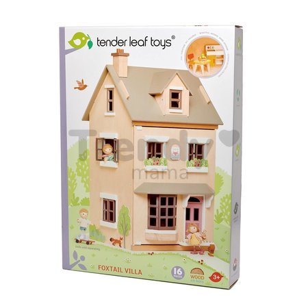 Drevený mestský domček pre bábiku Foxtail Villa Tender Leaf Toys 12 dielov vybavený s nábytkom výška 71 cm