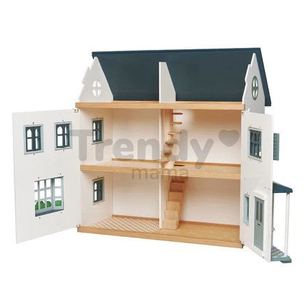 Drevený domček pre bábiku Dovetail House Tender Leaf Toys ultra štýlový so 6 izbami a parketami bez nábytku a postavičiek