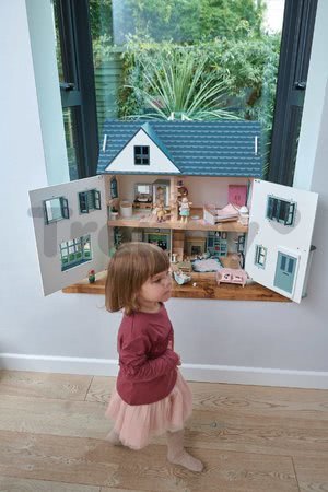 Drevený domček pre bábiku Dovetail House Tender Leaf Toys ultra štýlový so 6 izbami a parketami bez nábytku a postavičiek