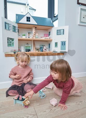 Drevený domček pre bábiku Dovetail House Tender Leaf Toys ultra štýlový so 6 izbami a parketami bez nábytku a postavičiek