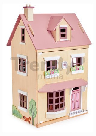 Drevený mestský domček pre bábiku Foxtail Villa Tender Leaf Toys ružový 12 dielov s nábytkom výška 71 cm