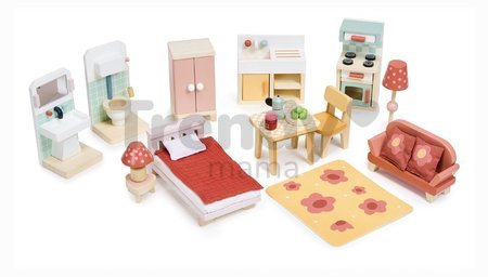 Drevený mestský domček pre bábiku Foxtail Villa Tender Leaf Toys ružový 12 dielov s nábytkom výška 71 cm