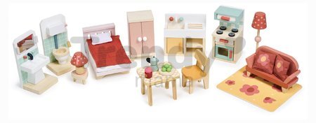 Drevený mestský domček pre bábiku Foxtail Villa Tender Leaf Toys ružový 12 dielov s nábytkom výška 71 cm