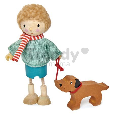 Drevená postavička otec so psom Mr. Goodwood Tender Leaf Toys na prechádzke v pulóvri