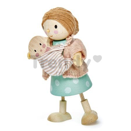 Drevená postavička mama s bábätkom Mrs. Goodwood Tender Leaf Toys vo svetri a s klokankou