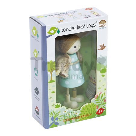 Drevená postavička mama s bábätkom Mrs. Goodwood Tender Leaf Toys vo svetri a s klokankou