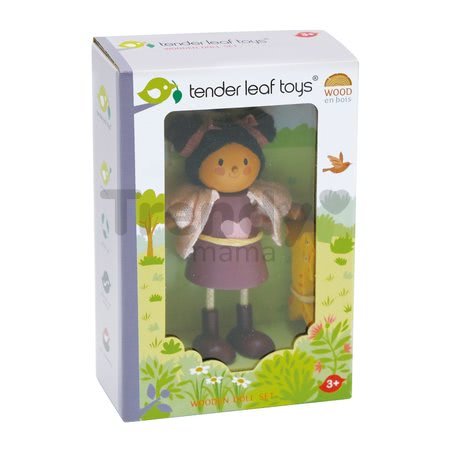 Drevená postavička s mačičkou kamarátka Ayana Tender Leaf Toys v ružovom kabátiku