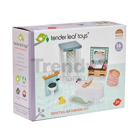 Drevená kúpelňa Dovetail Bathroom Set Tender Leaf Toys 6-dielna sada s komplet vybavením a doplnkami