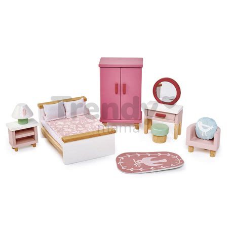 Drevený nábytok do spálne Dovetail Bedroom Set Tender Leaf Toys 9-dielna súprava s komplet vybavením a doplnkami