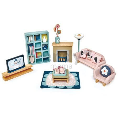 Drevený nábytok do obývačky Dovetail Sitting Room Set Tender Leaf Toys 14-dielna súprava s komplet vybavením a doplnkami