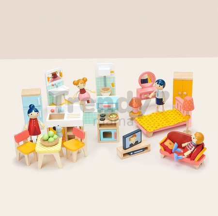 Drevený nábytok do domčeka pre bábiku Foxtail Villa Starter Furniture Set Tender Leaf Toys 22-dielna súprava