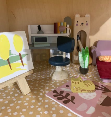 Drevený nábytok pre školáka Dolls House Study Furniture Tender Leaf Toys s komplet vybavením a doplnkami